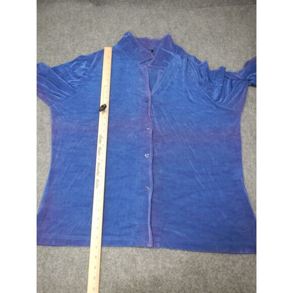 Vikki Vi Blouse Button-Up Plus Size‎ Top 2X Blue Red Elegant 3/4 Sleeve - Picture 9 of 11